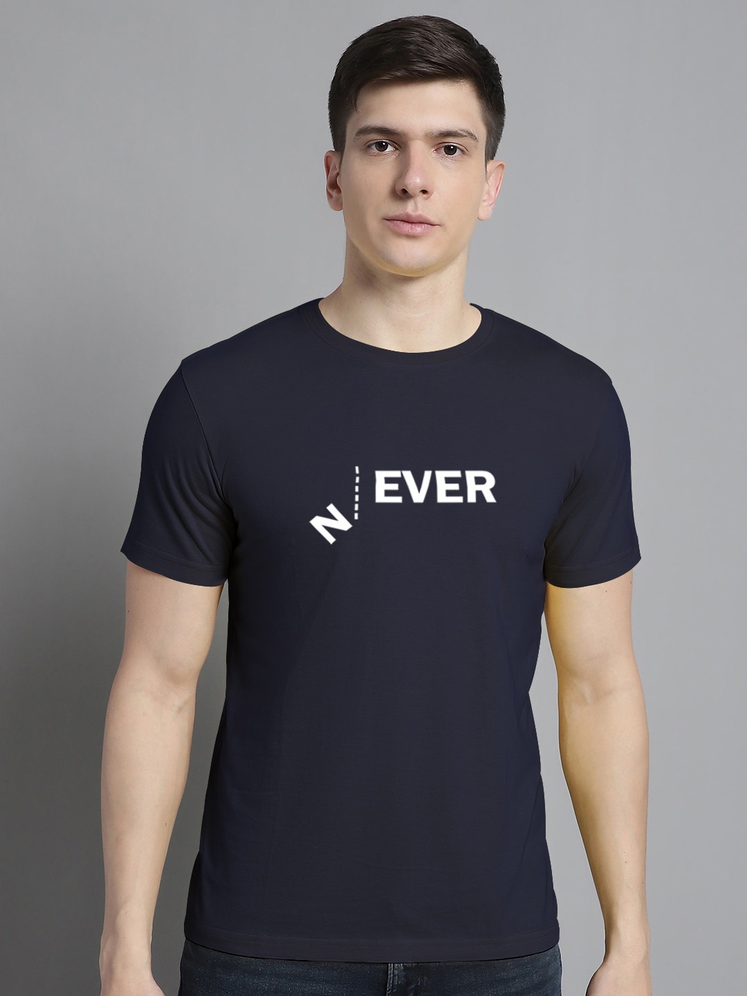 

FBAR Typography Printed Round Neck Bio Wash Cotton T-shirt, Navy blue