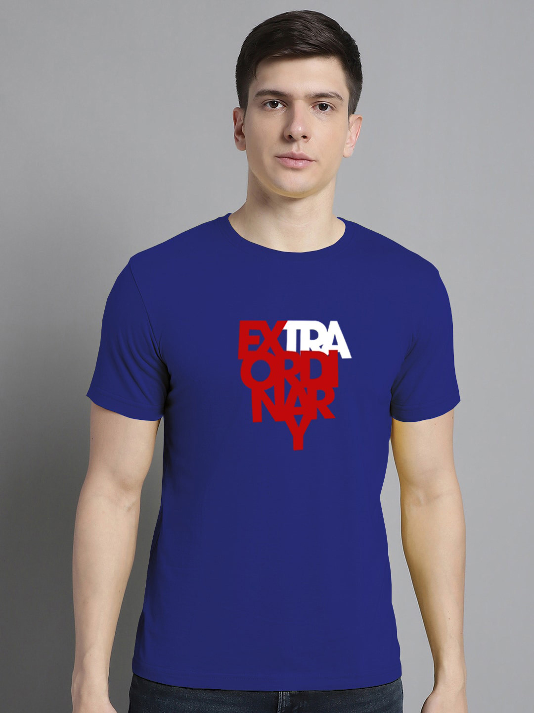 

FBAR Typography Printed Round Neck Bio Wash Cotton T-shirt, Blue