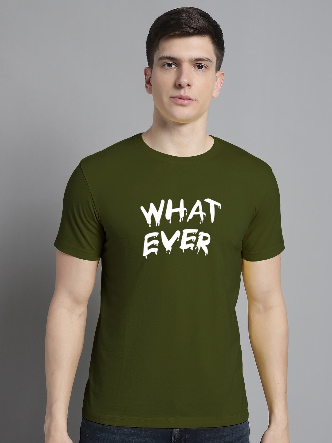 

FBAR Typography Printed Round Neck Cotton Casual T-shirt, Olive