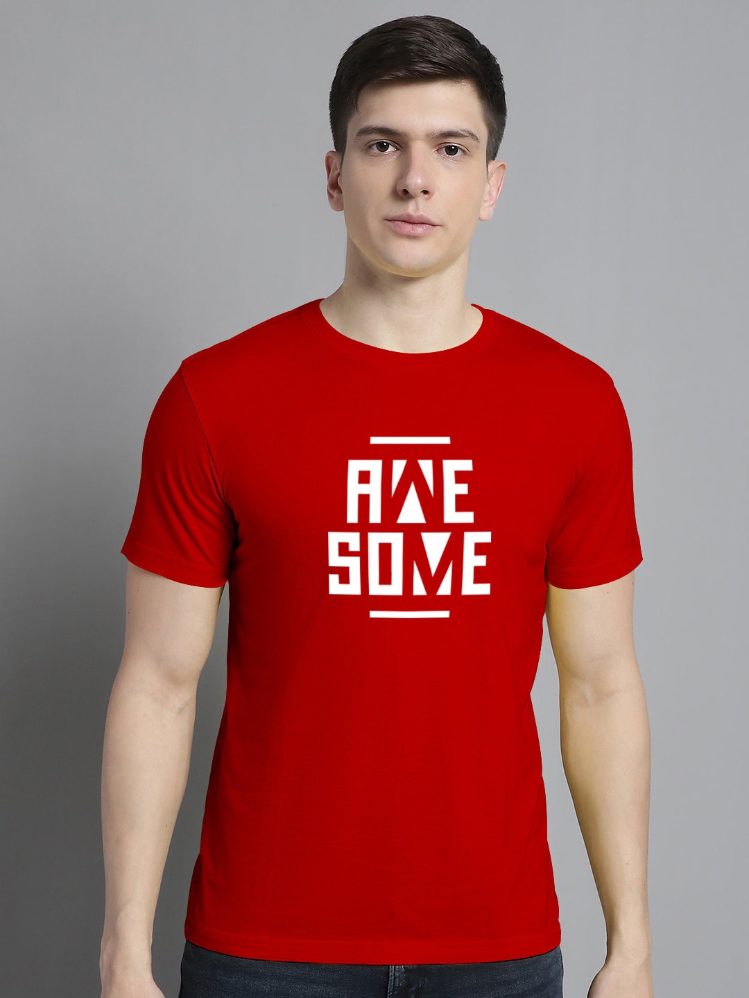 FBAR Typography Printed Round Neck Cotton Regular T-shirt, Red