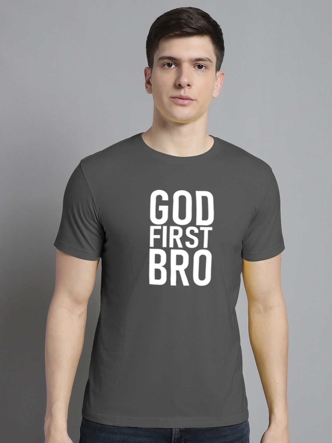 

FBAR Typography Printed Round Neck Cotton T-shirt, Grey