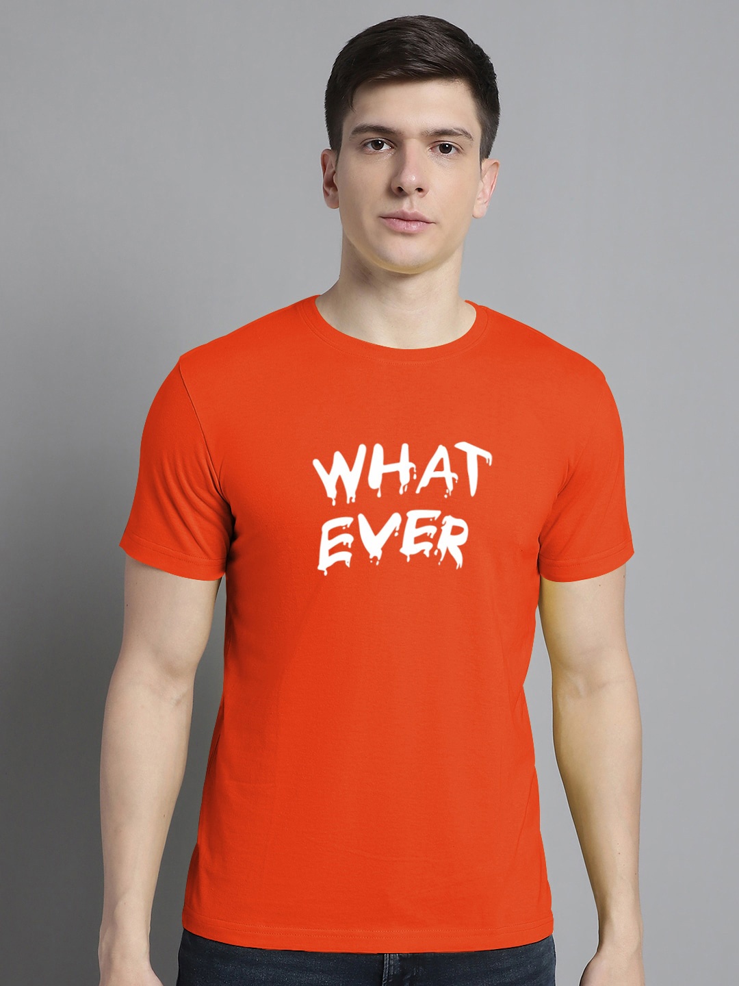 

FBAR Typography Printed Round Neck Cotton Casual T-shirt, Orange