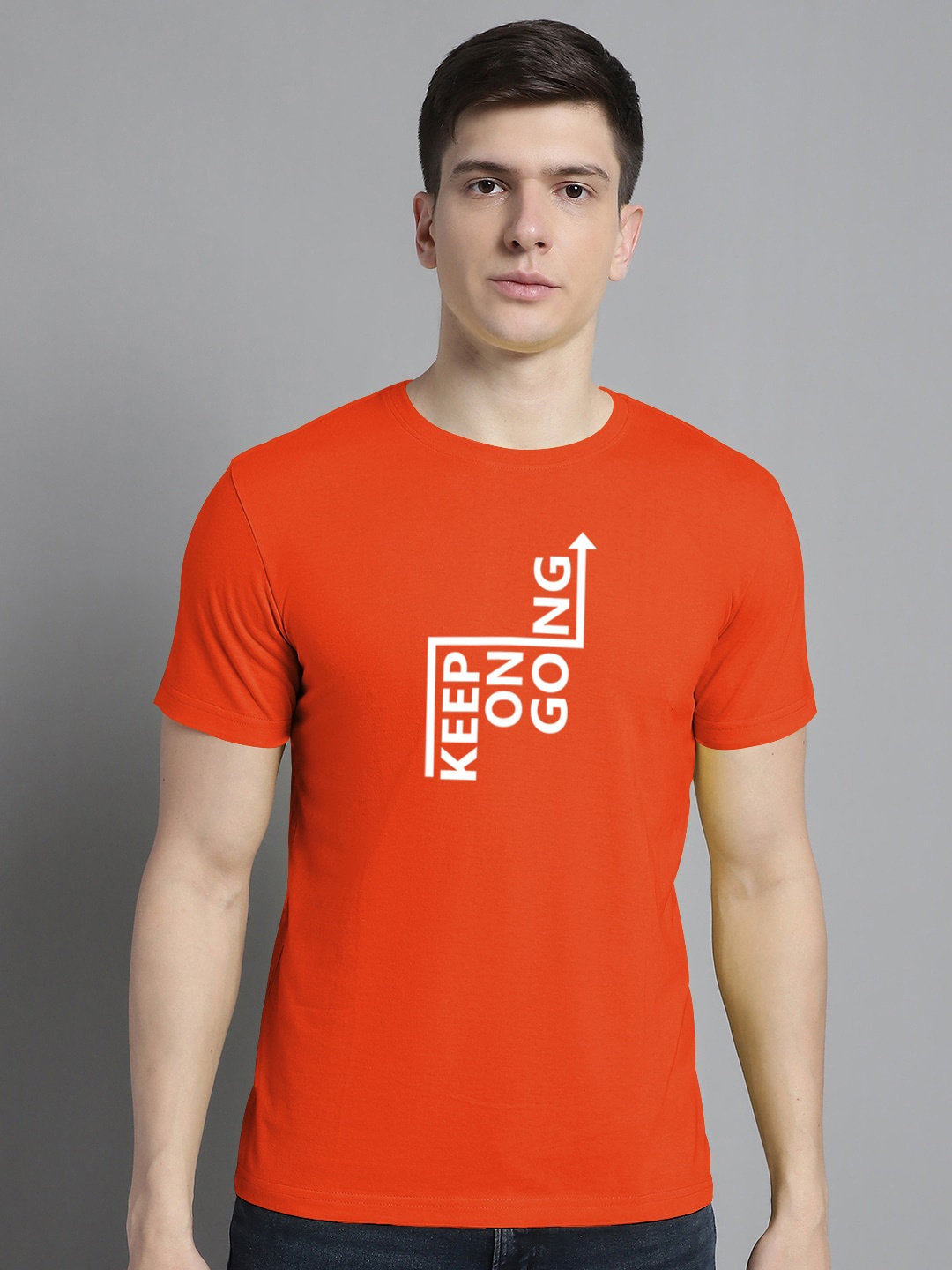 FBAR Typography Printed Round Neck Bio Wash Cotton T-shirt, Orange