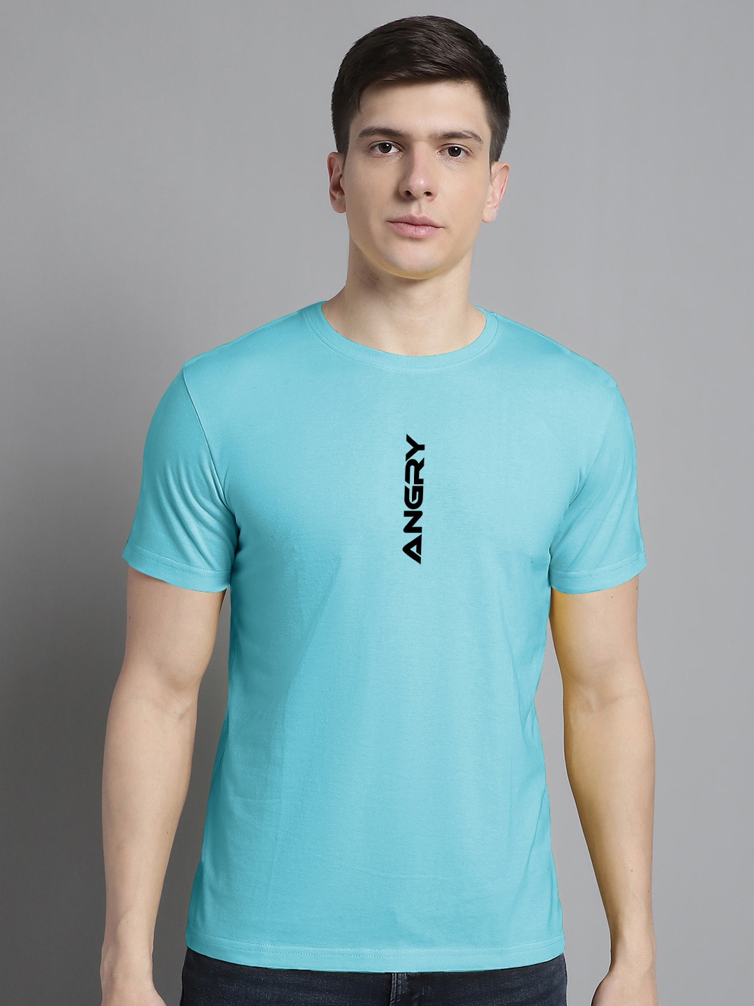 

FBAR Typography Printed Round Neck Bio Wash Cotton T-shirt, Turquoise blue