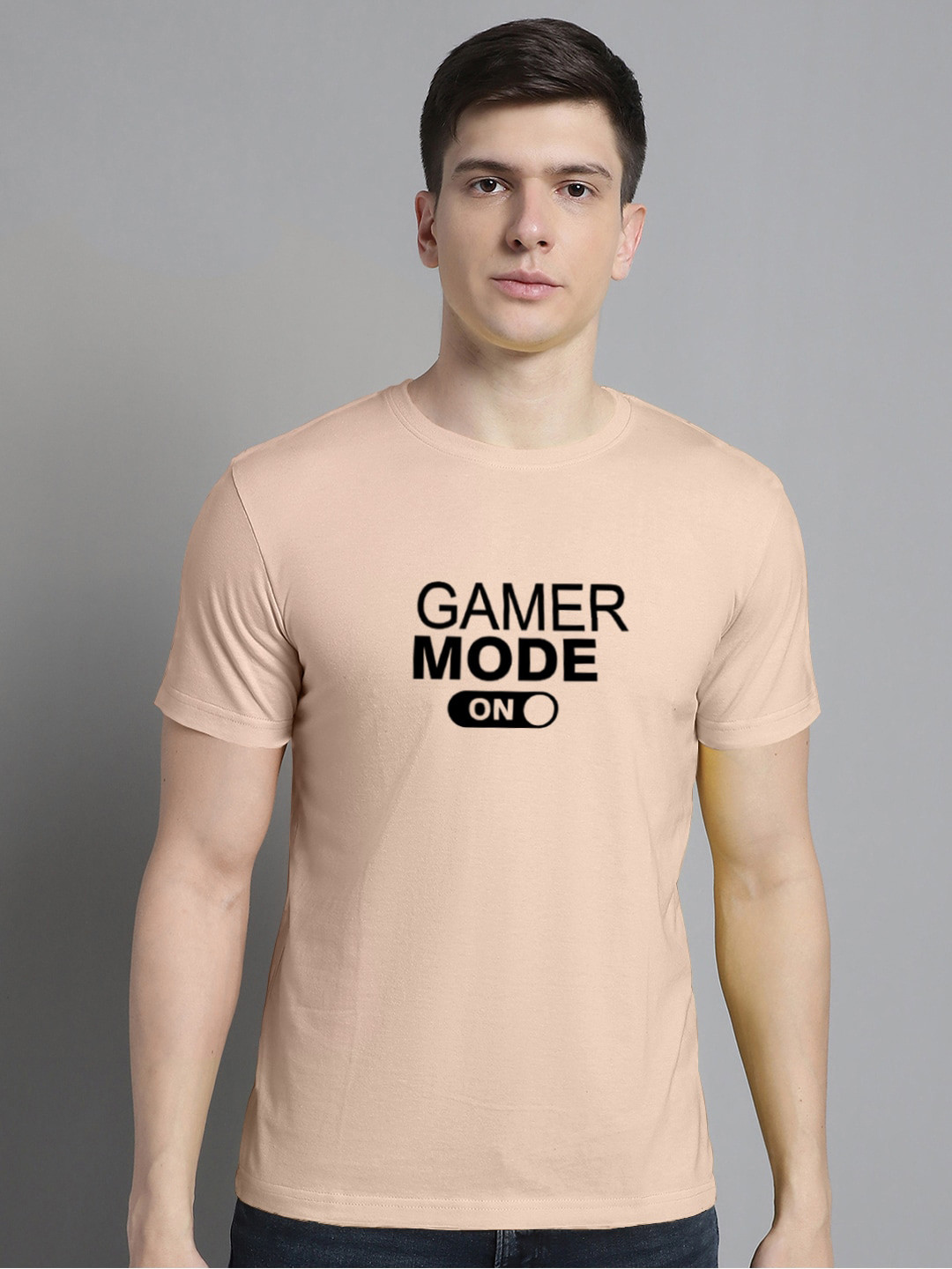 

FBAR Typography Printed Round Neck Short Sleeve Cotton T-shirt, Coral