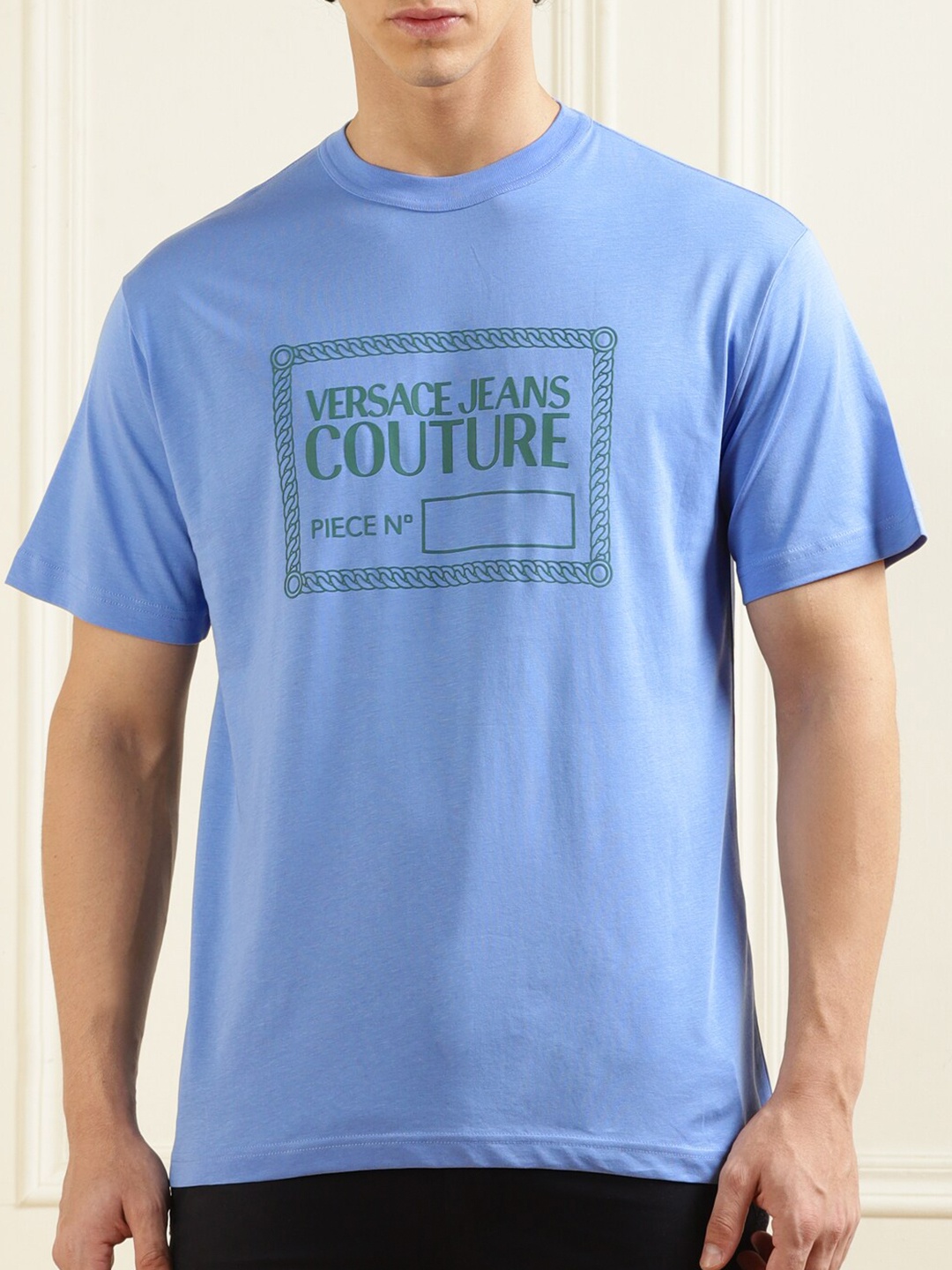 

Versace Jeans Couture Typography Printed Pure Cotton T-shirt, Blue