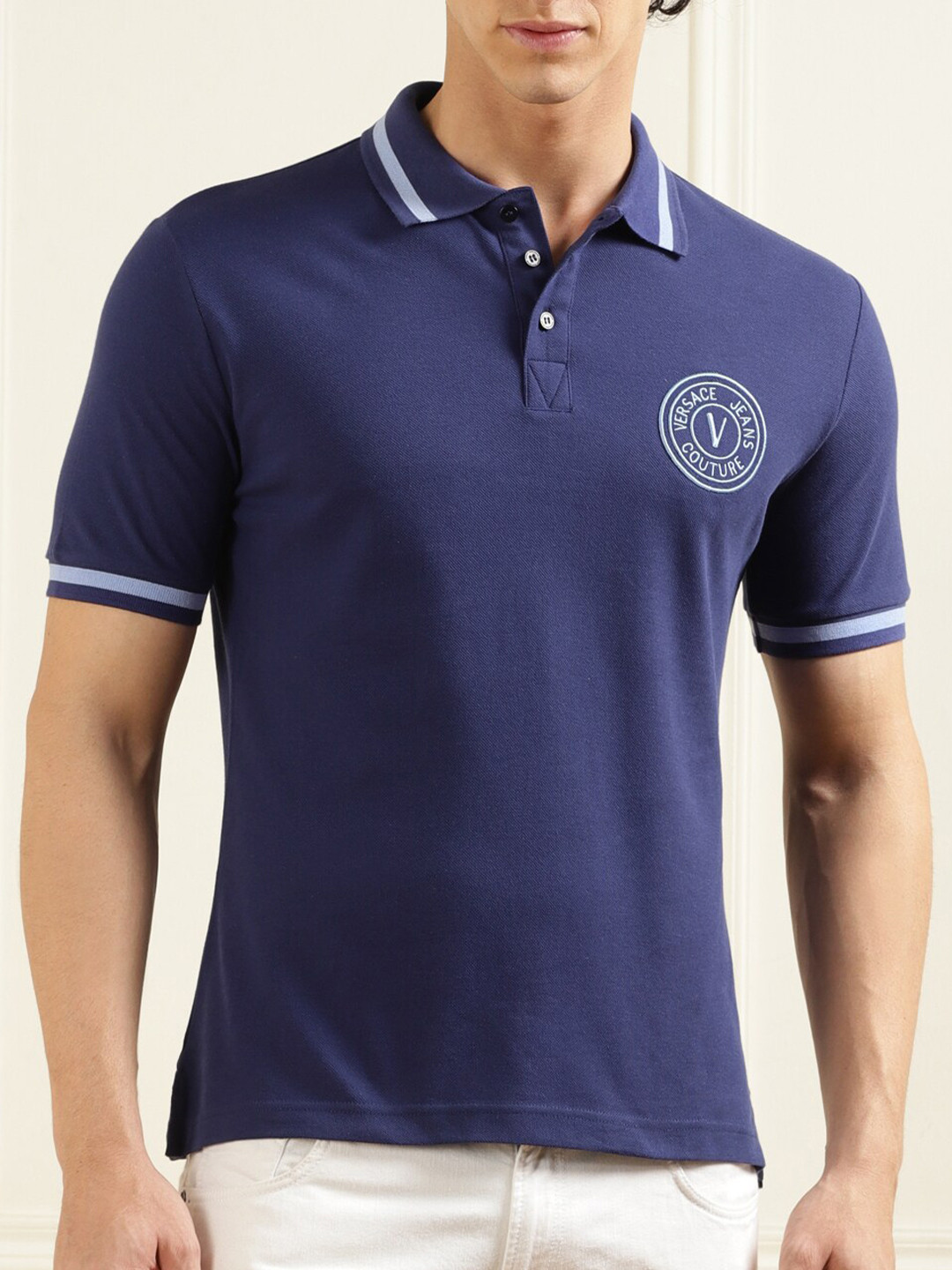 

Versace Jeans Couture Polo Collar Pure Cotton T-shirt, Navy blue