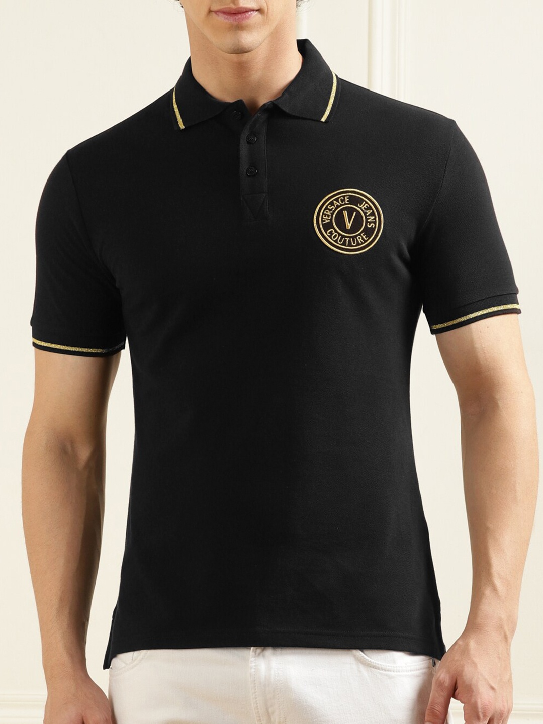 

Versace Jeans Couture Polo Collar Pure Cotton T-shirt, Black