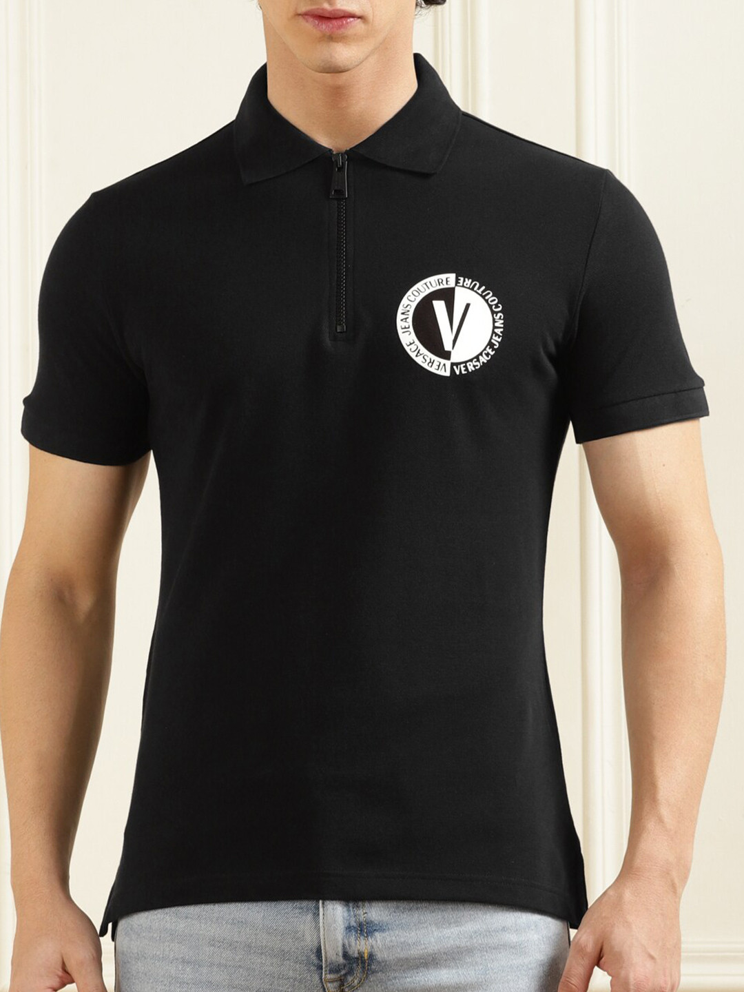 

Versace Jeans Couture Polo Collar Pure Cotton T-shirt, Black