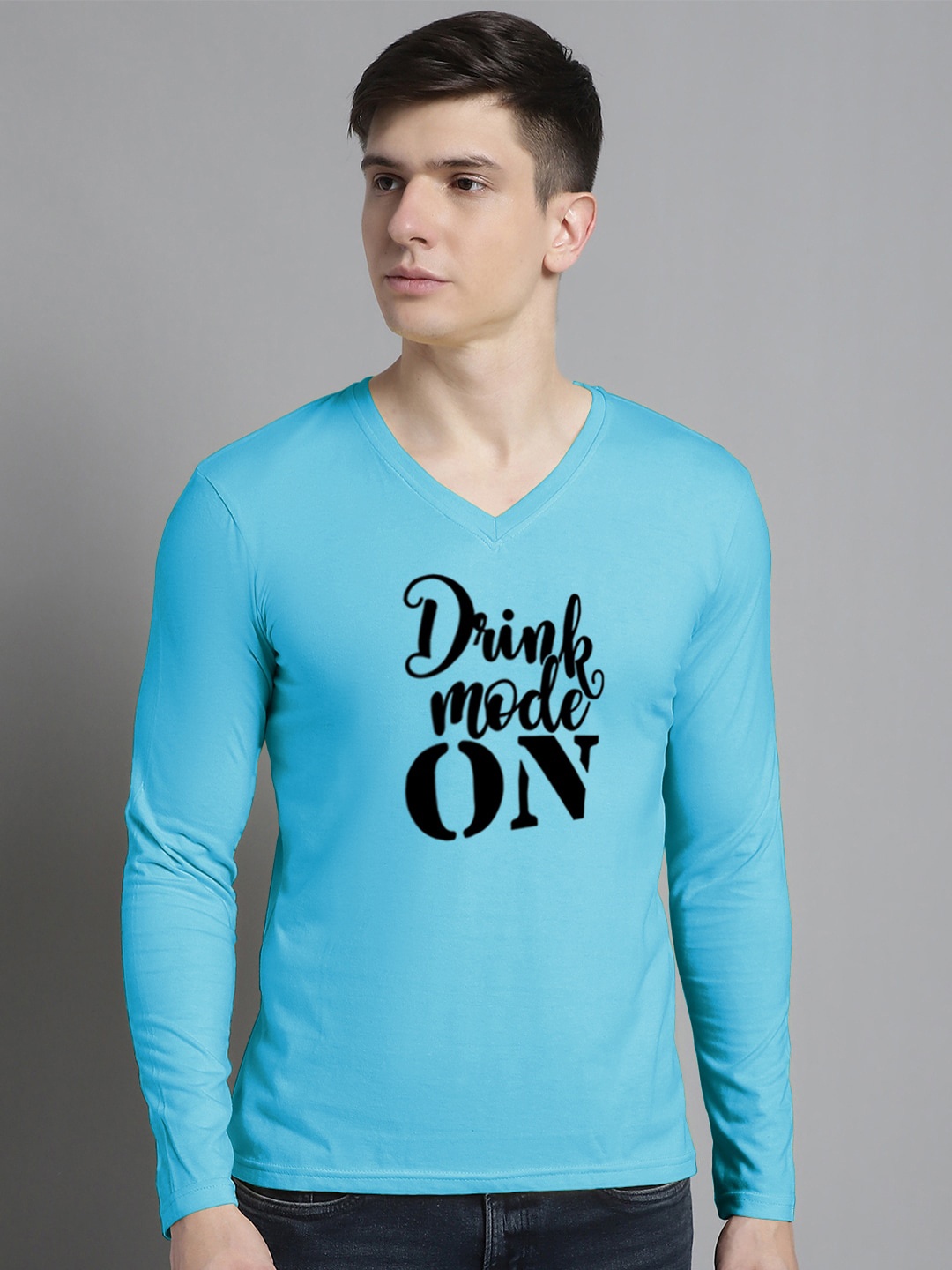 

FBAR Typography Printed Slim Fit Cotton T-shirt, Turquoise blue