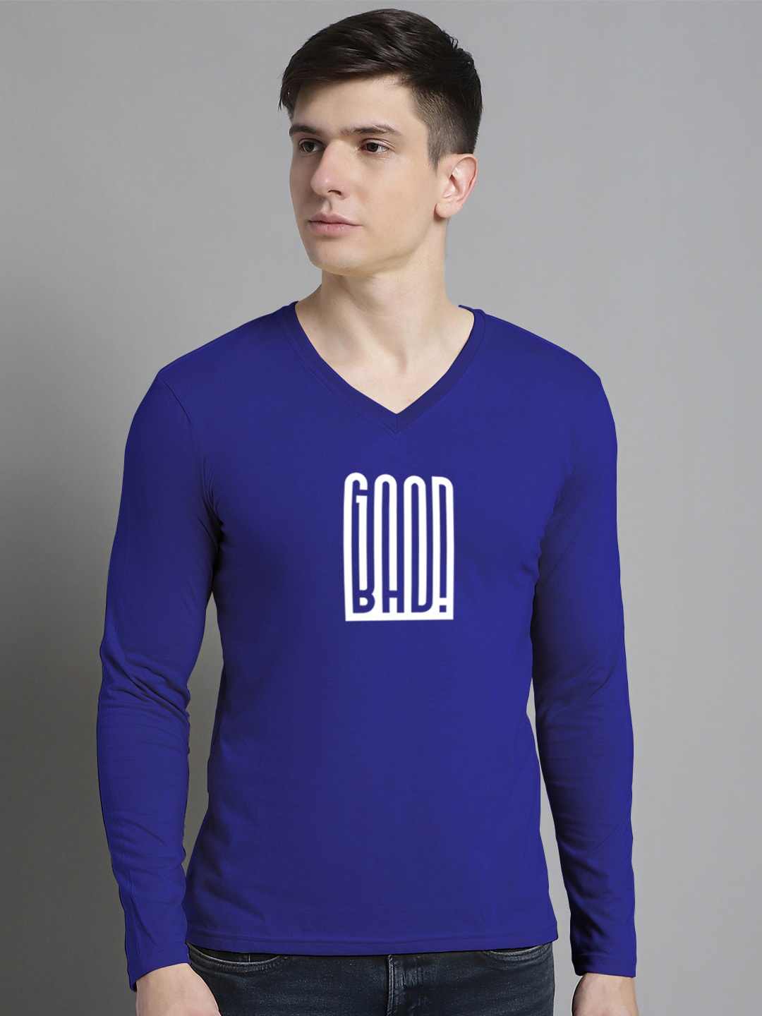 

FBAR Typography Printed V-Neck Cotton Regular T-shirt, Blue