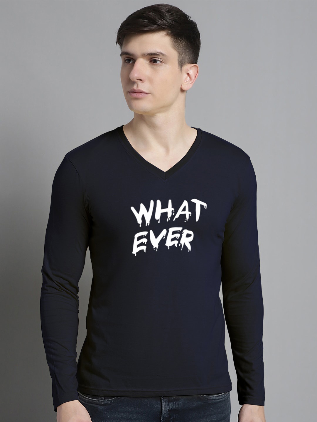 FBAR Typography Printed Slim Fit Cotton T-shirt, Navy blue