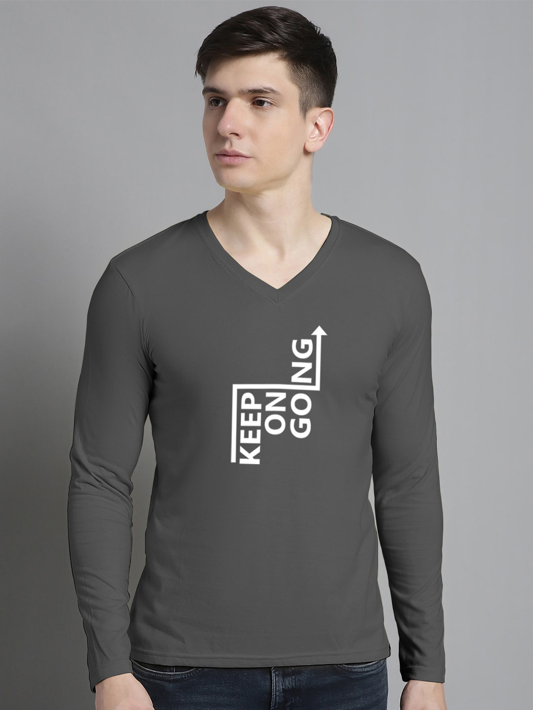 

FBAR Typography Printed V-Neck Cotton Regular T-shirt, Grey