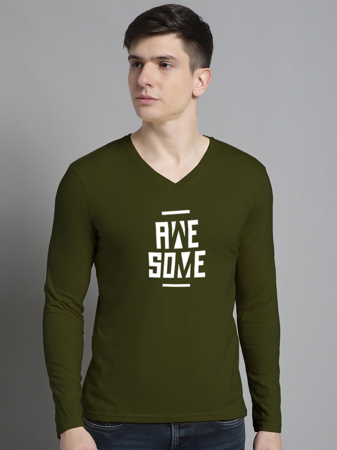 FBAR Typography Printed Slim Fit Cotton T-shirt, Olive