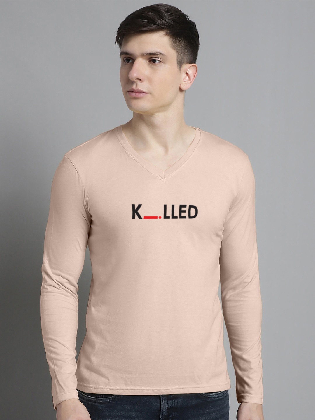 FBAR Typography Printed Round Neck Cotton Regular T-shirt, Coral