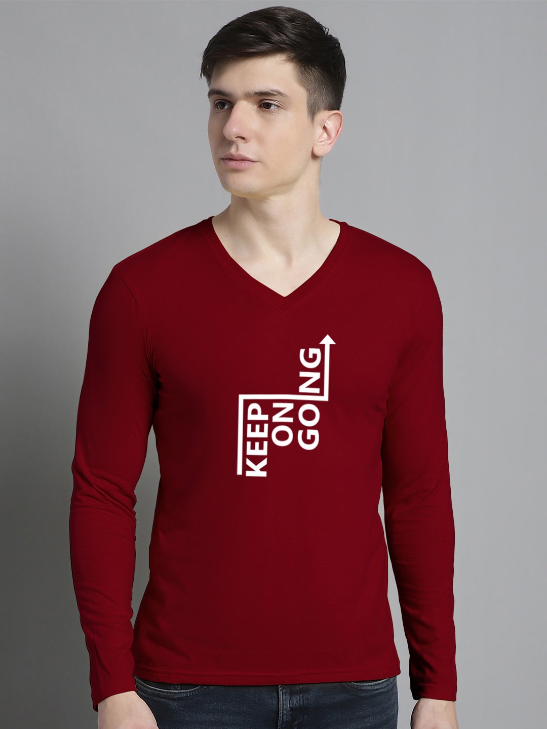 

FBAR Typography Printed V-Neck Cotton Slim Fit T-shirt, Maroon