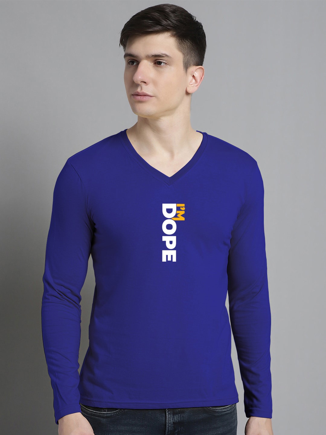 

FBAR Typography V-Neck Cotton Slim Fit T-shirt, Blue