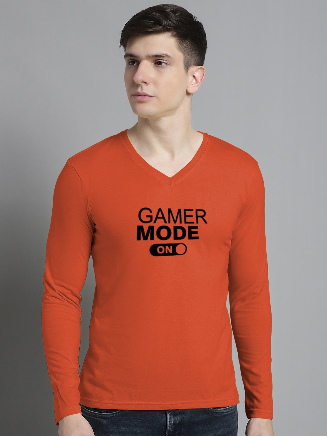 

FBAR Typography Printed Cotton Slim Fit T-shirt, Orange