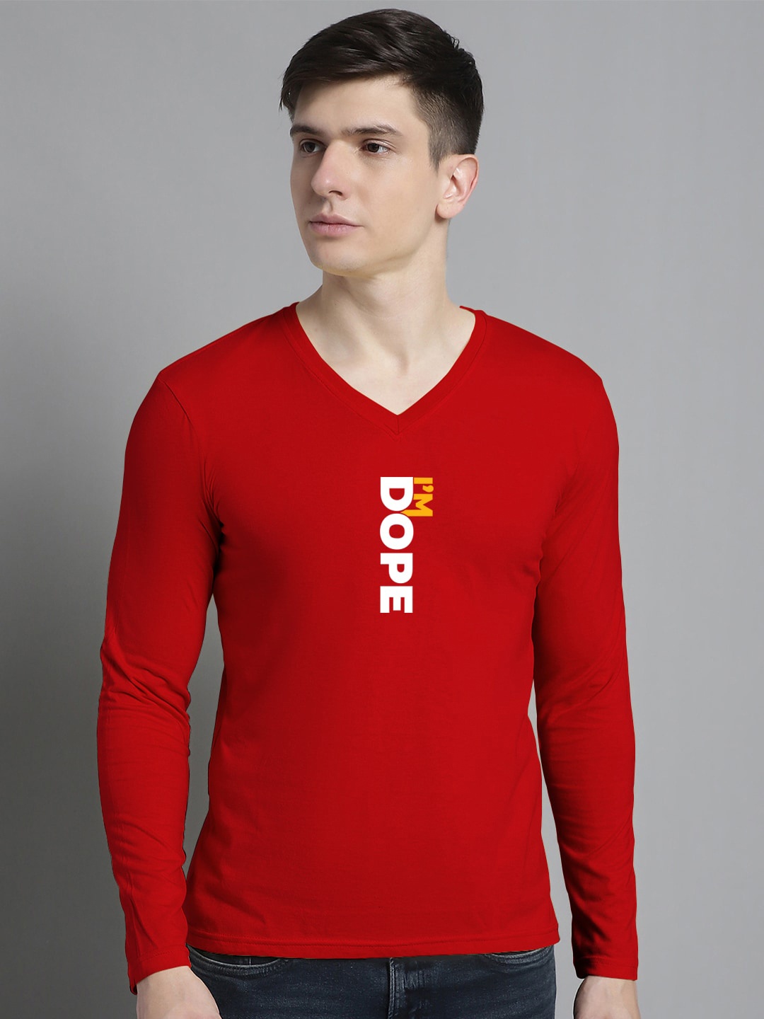 

FBAR Typography Printed V-Neck Full Sleeve Cotton Slim Fit T-shirt, Red