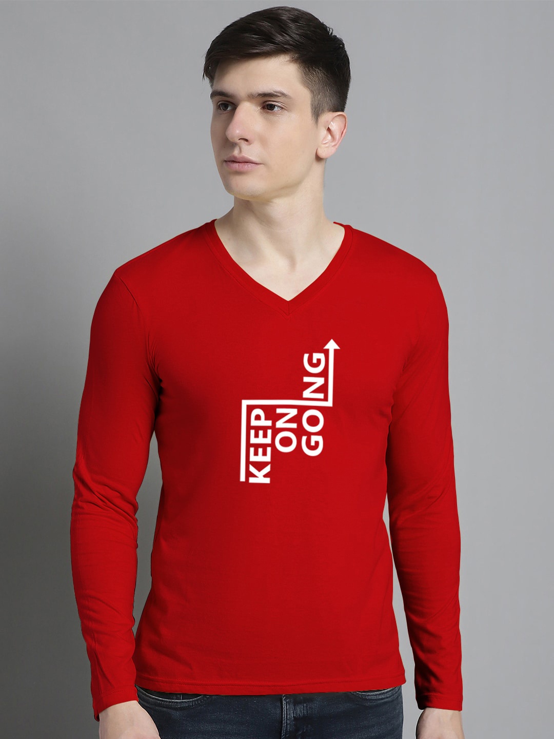 

FBAR Typography Printed V-Neck Slim Fit Cotton T-shirt, Red