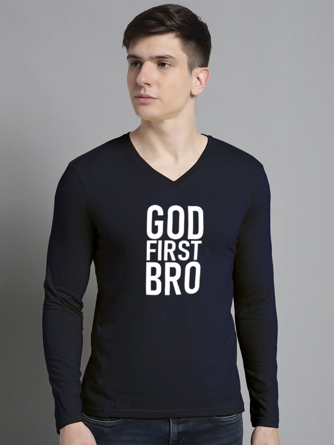 

FBAR Typography Printed Slim Fit Cotton T-shirt, Navy blue