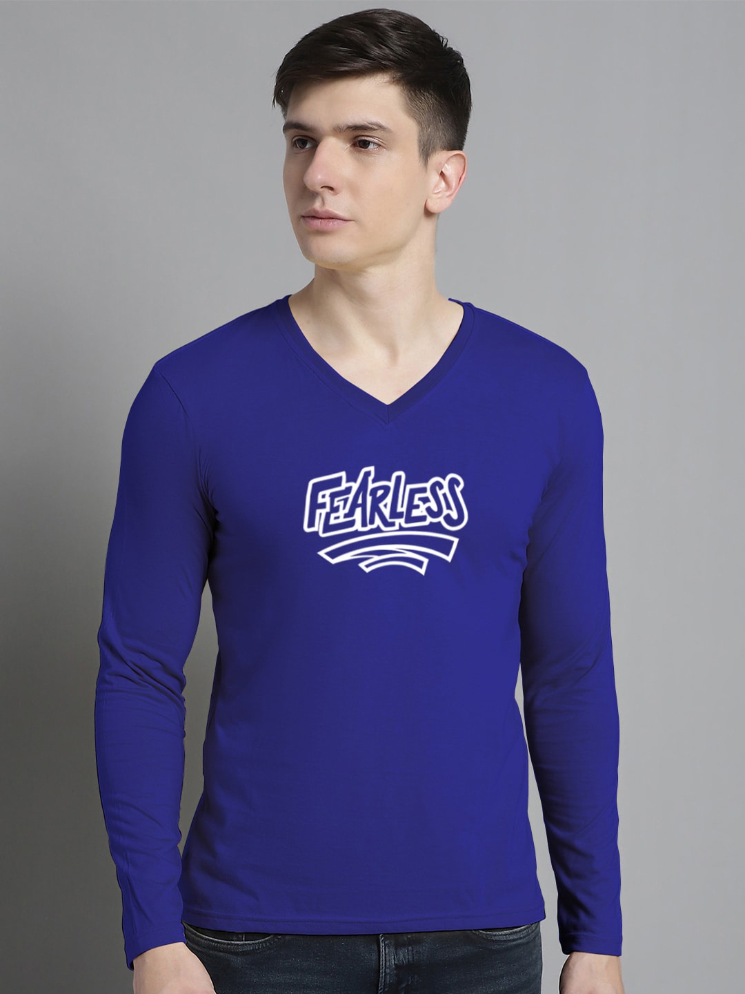 FBAR Typography Printed Round Neck Cotton Regular T-shirt, Blue