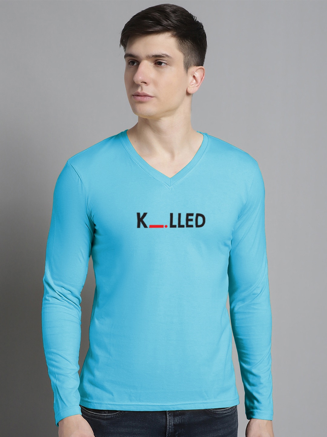 

FBAR Typography Printed Slim Fit Cotton T-shirt, Turquoise blue