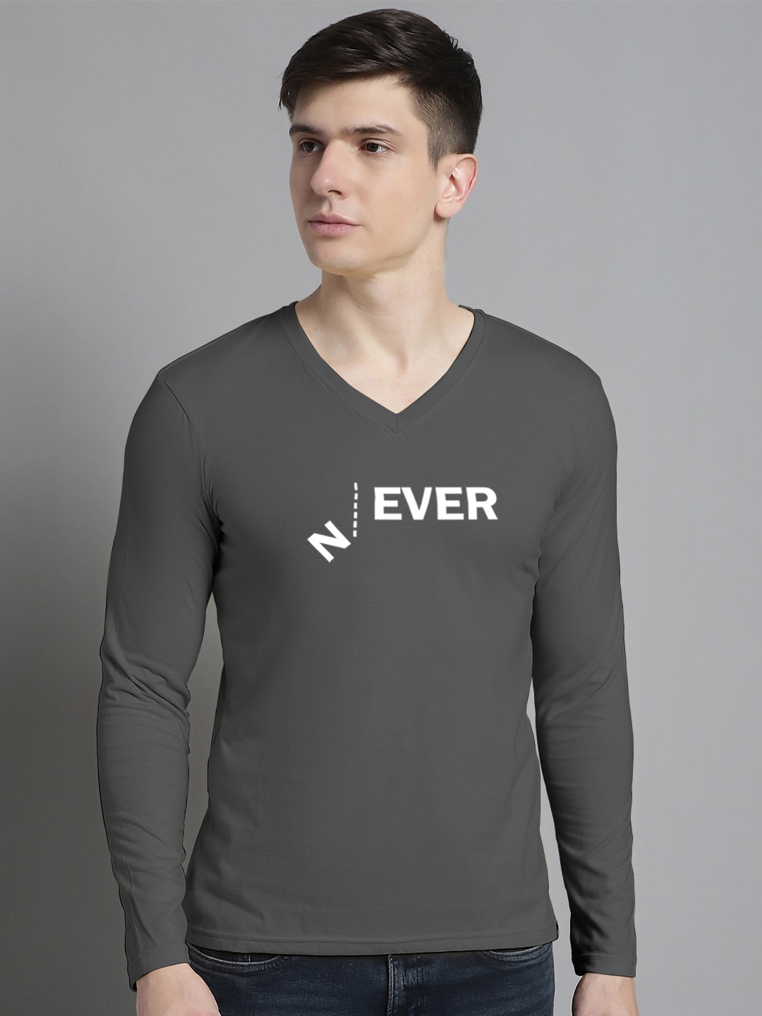 

FBAR Typography Printed Round Neck Cotton Regular T-shirt, Grey