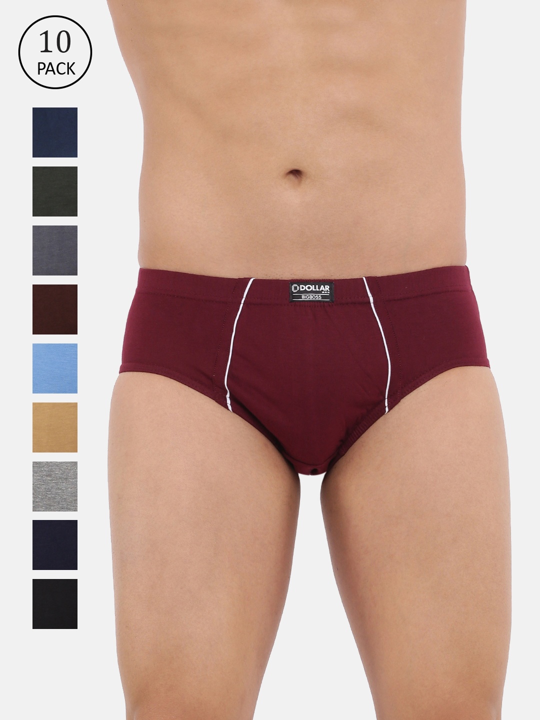 

Dollar Bigboss Men Solid Pack of 10 Anti-Microbial Super Combed Cotton Brief, Multi