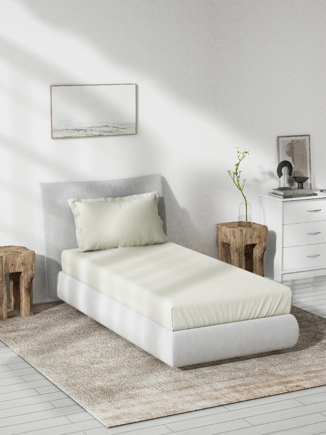 

DDecor Cream-Coloured Cotton 180 TC Single Bedsheet with 1 Pillow Cover