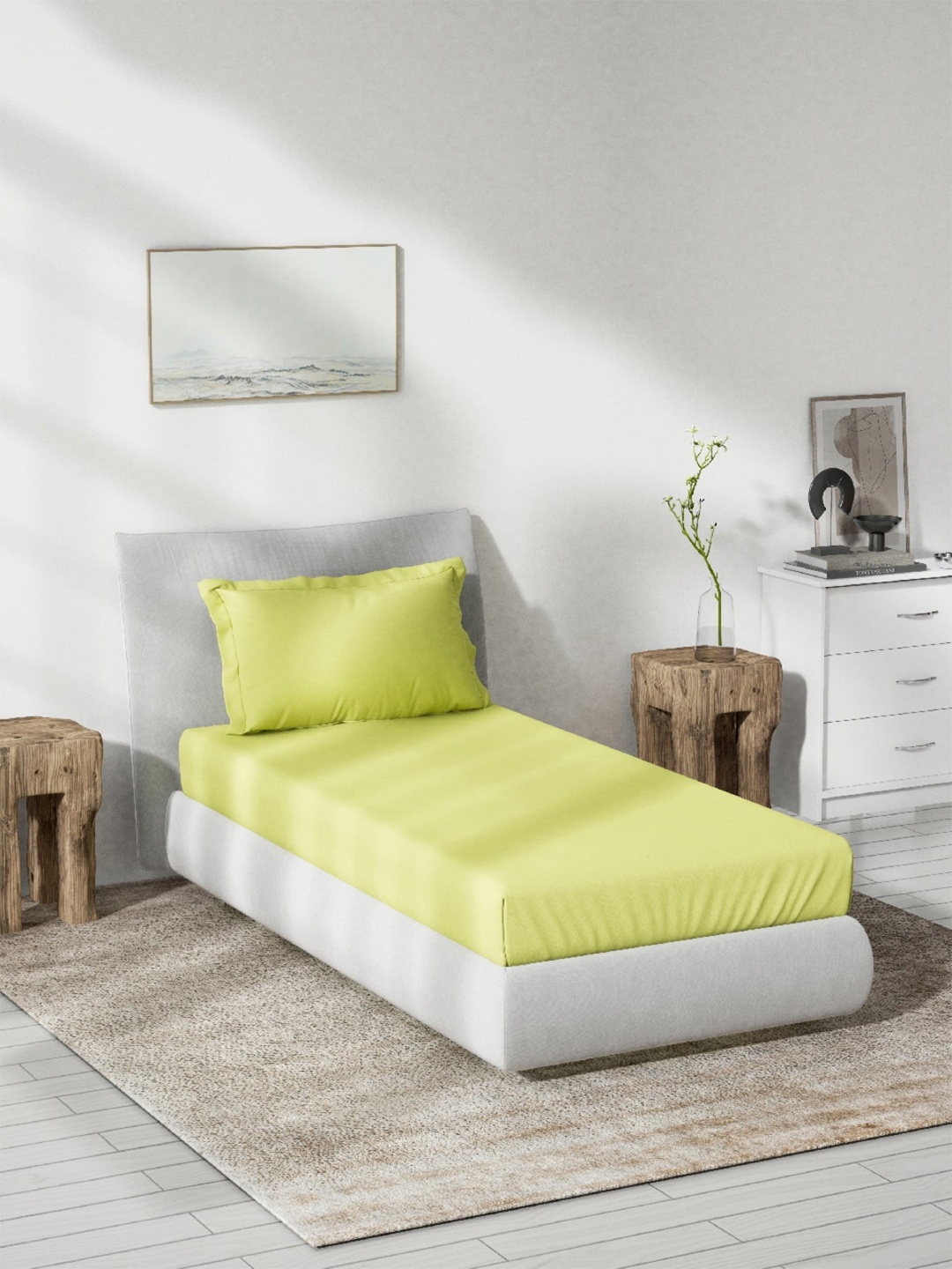 

DDecor Yellow Cotton 180 TC Single Bedsheet With 1 Pillow Cover