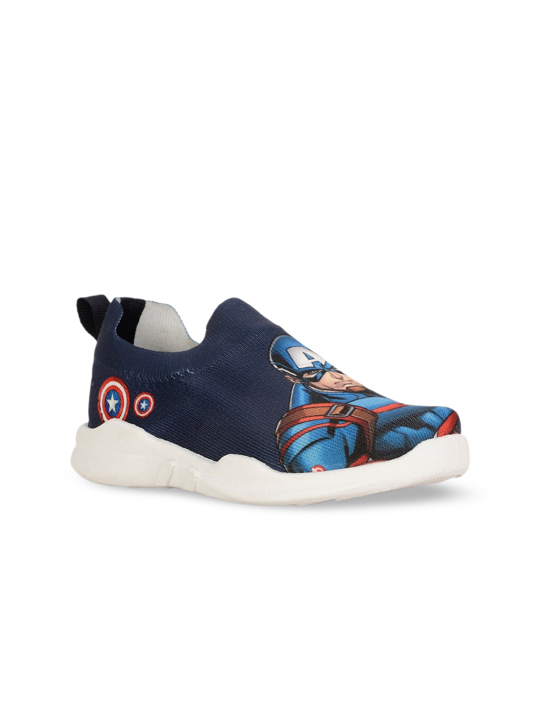 

Bubblegummers Kids Captain America Printed Comfort Insole Textile Slip-On Sneakers, Navy blue