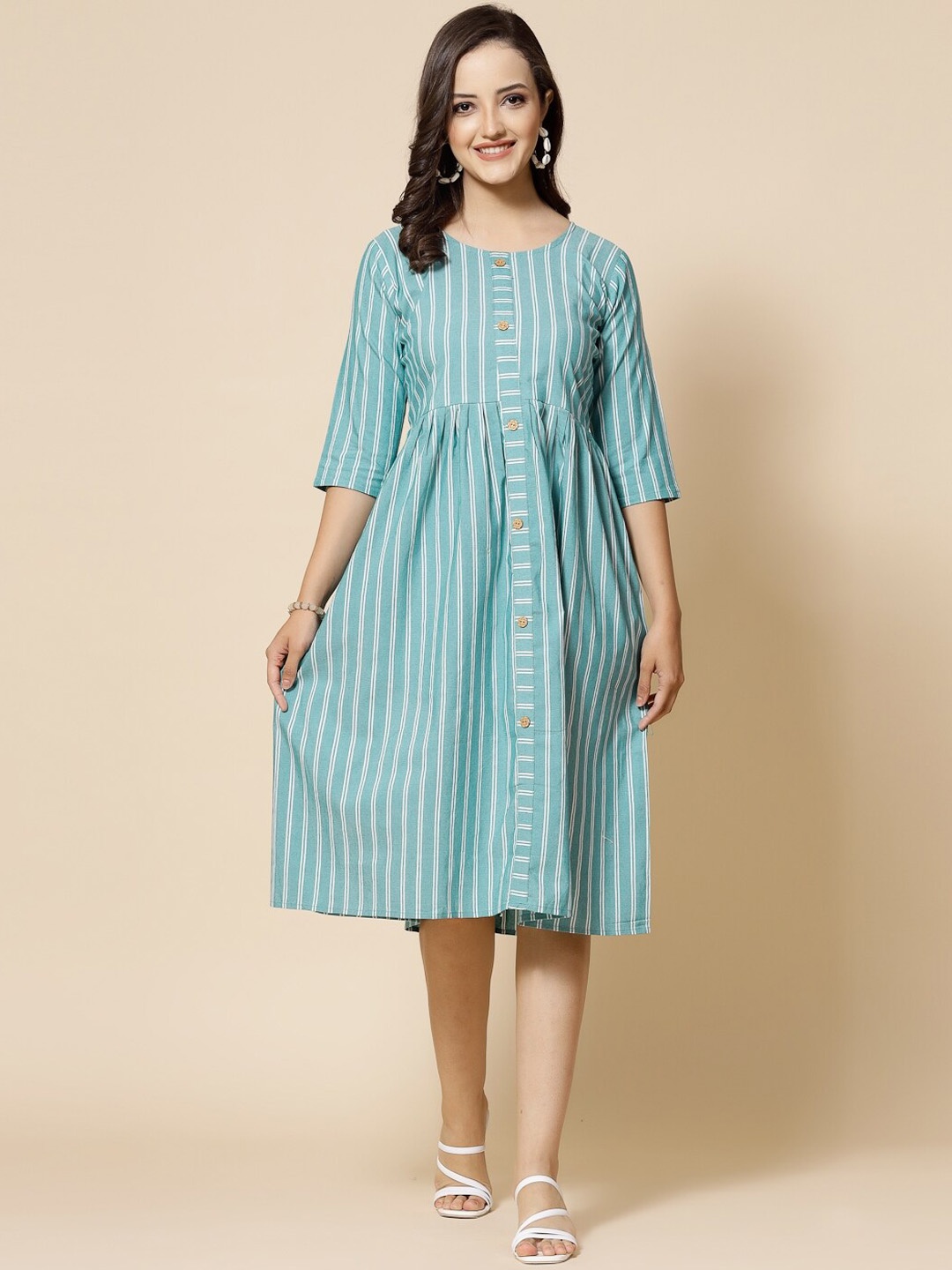 

KALINI Striped Fit and Flare Midi Dress, Blue