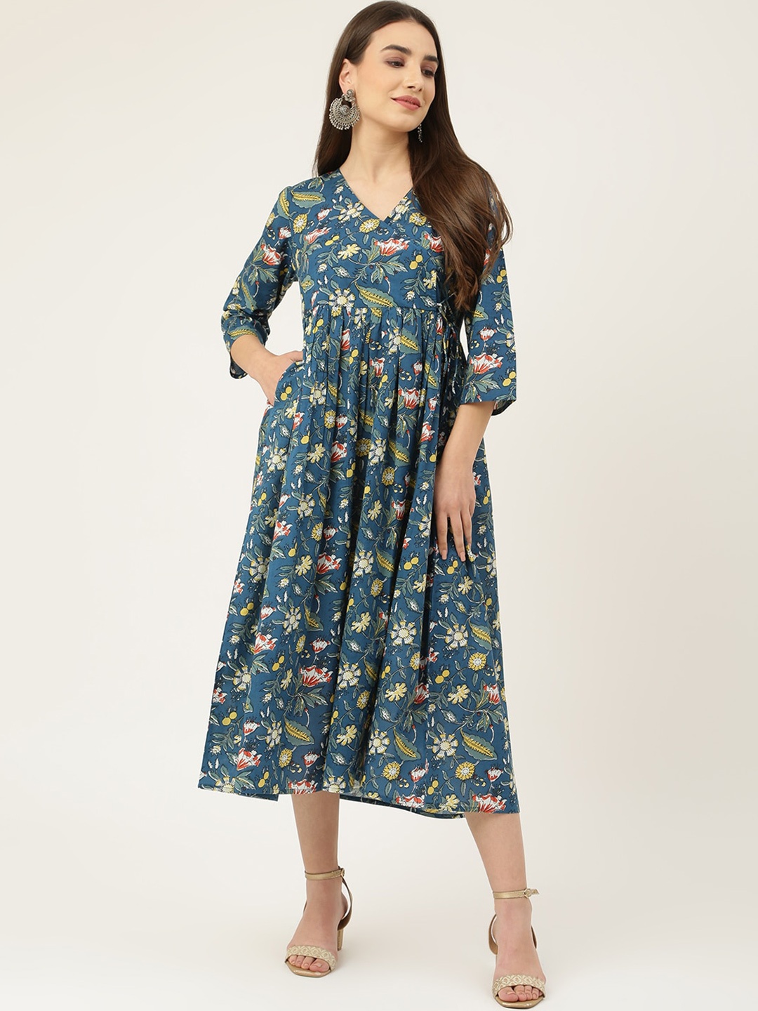 

KALINI Floral Print A-Line Midi Dress, Blue