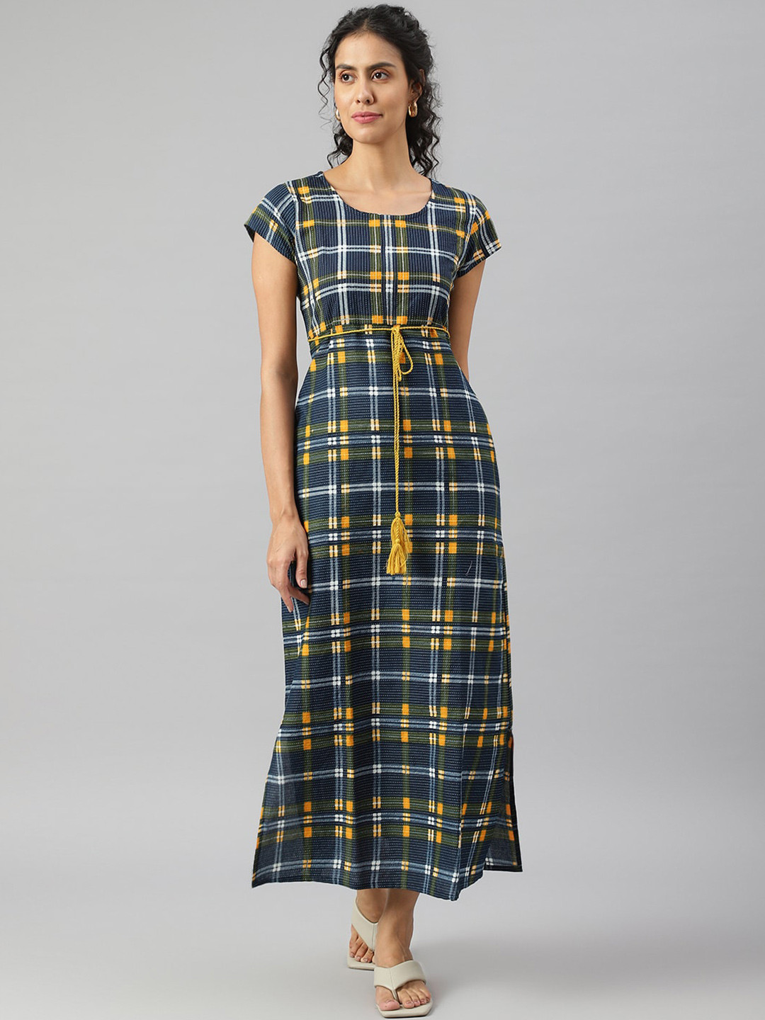 

KALINI Checked Maxi Dress, Blue