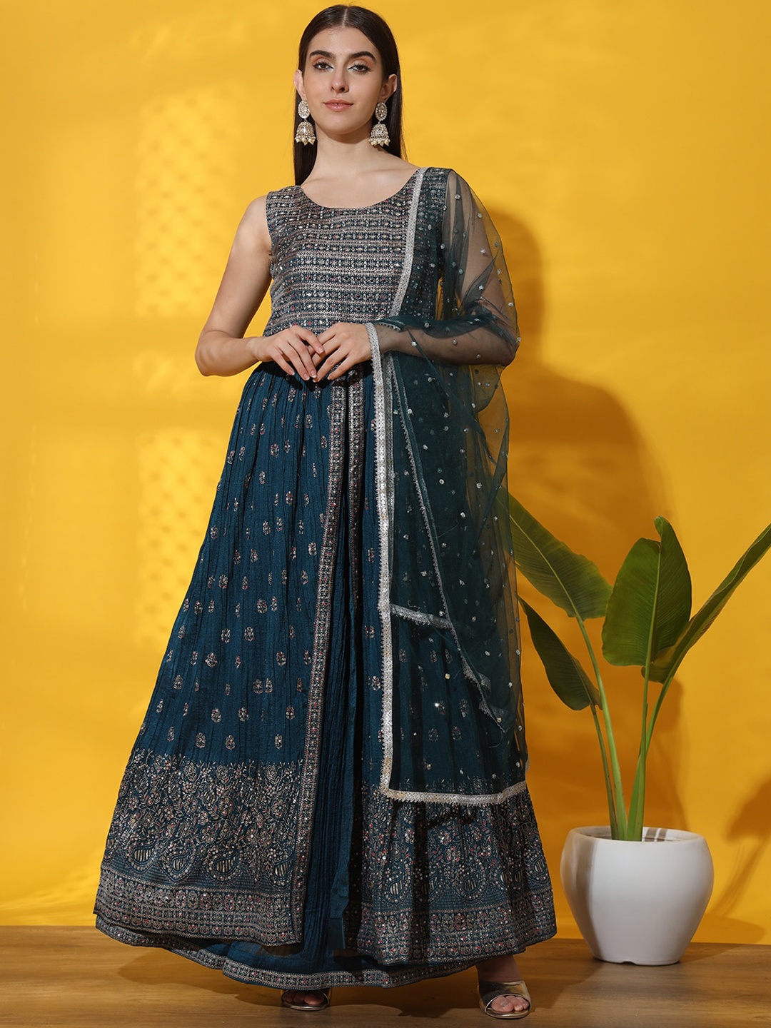 

Chhabra 555 Embellished Semi-Stitched Lehenga & Blouse With Dupatta, Teal
