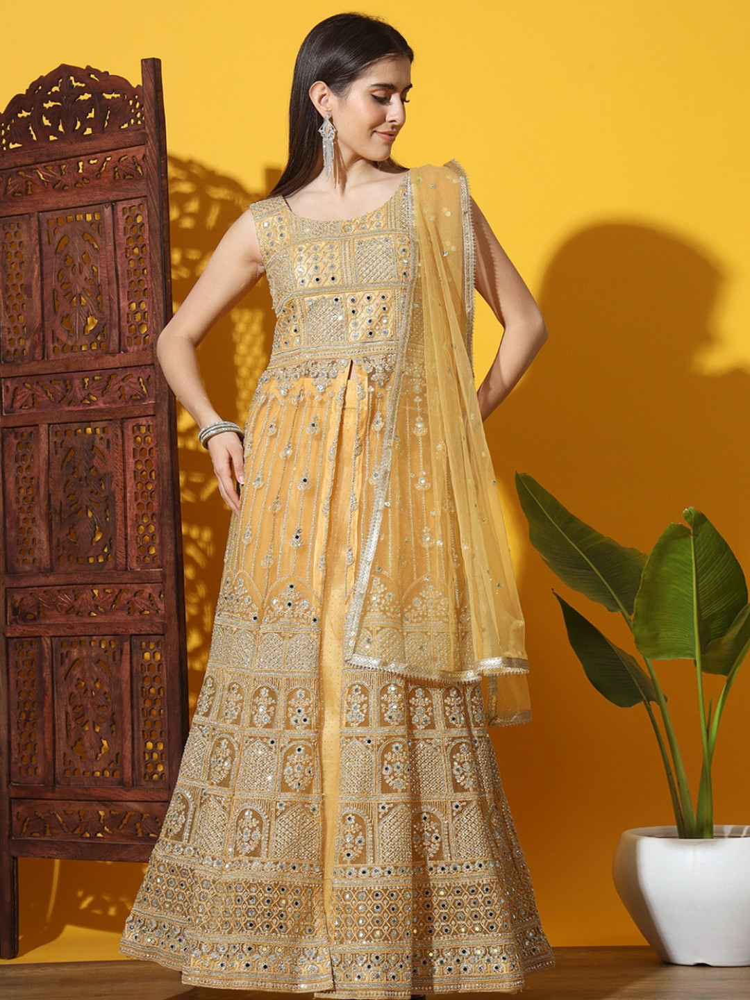 

Chhabra 555 Embroidered Semi-Stitched Lehenga & Unstitched Blouse With Dupatta, Mustard