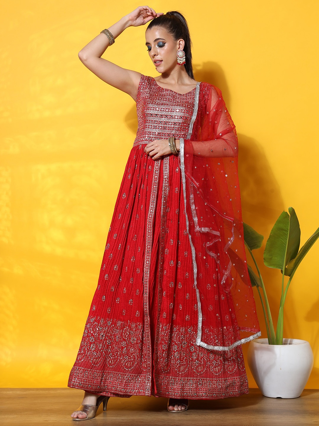

Chhabra 555 Embroidered & Printed Semi-Stitched Lehenga & Unstitched Blouse With Dupatta, Red
