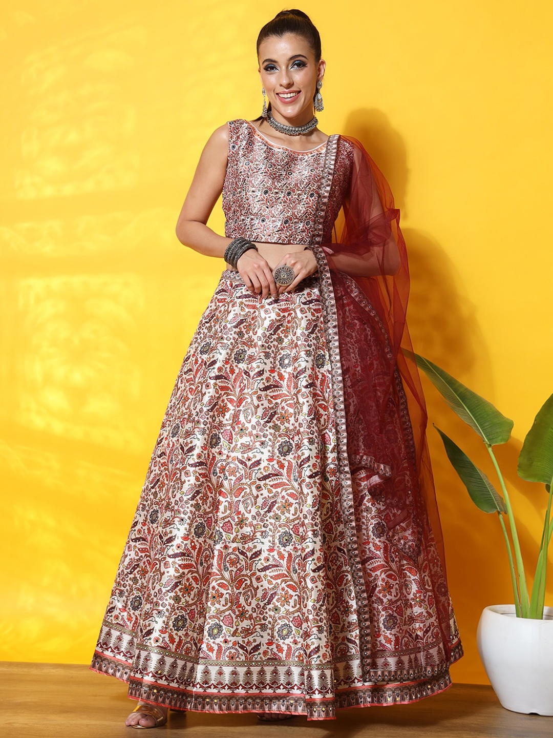 

Chhabra 555 Digital Printed Lehenga & Blouse With Dupatta, Cream