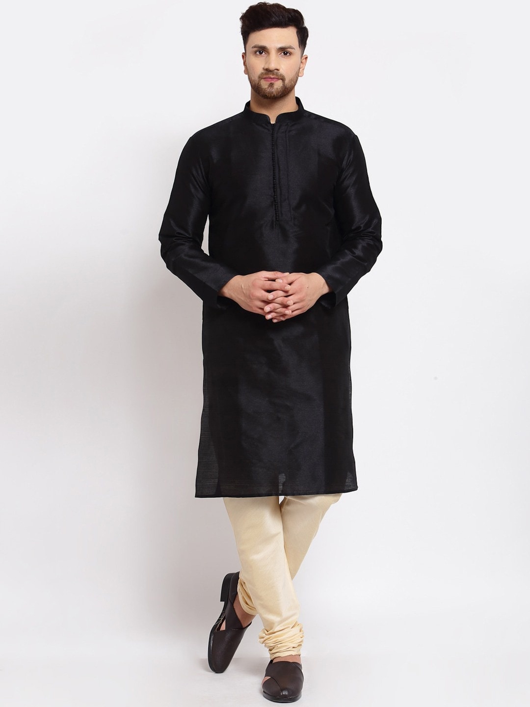 

MOHANLAL SONS Mandarin Collar Kurta With Churidar, Black