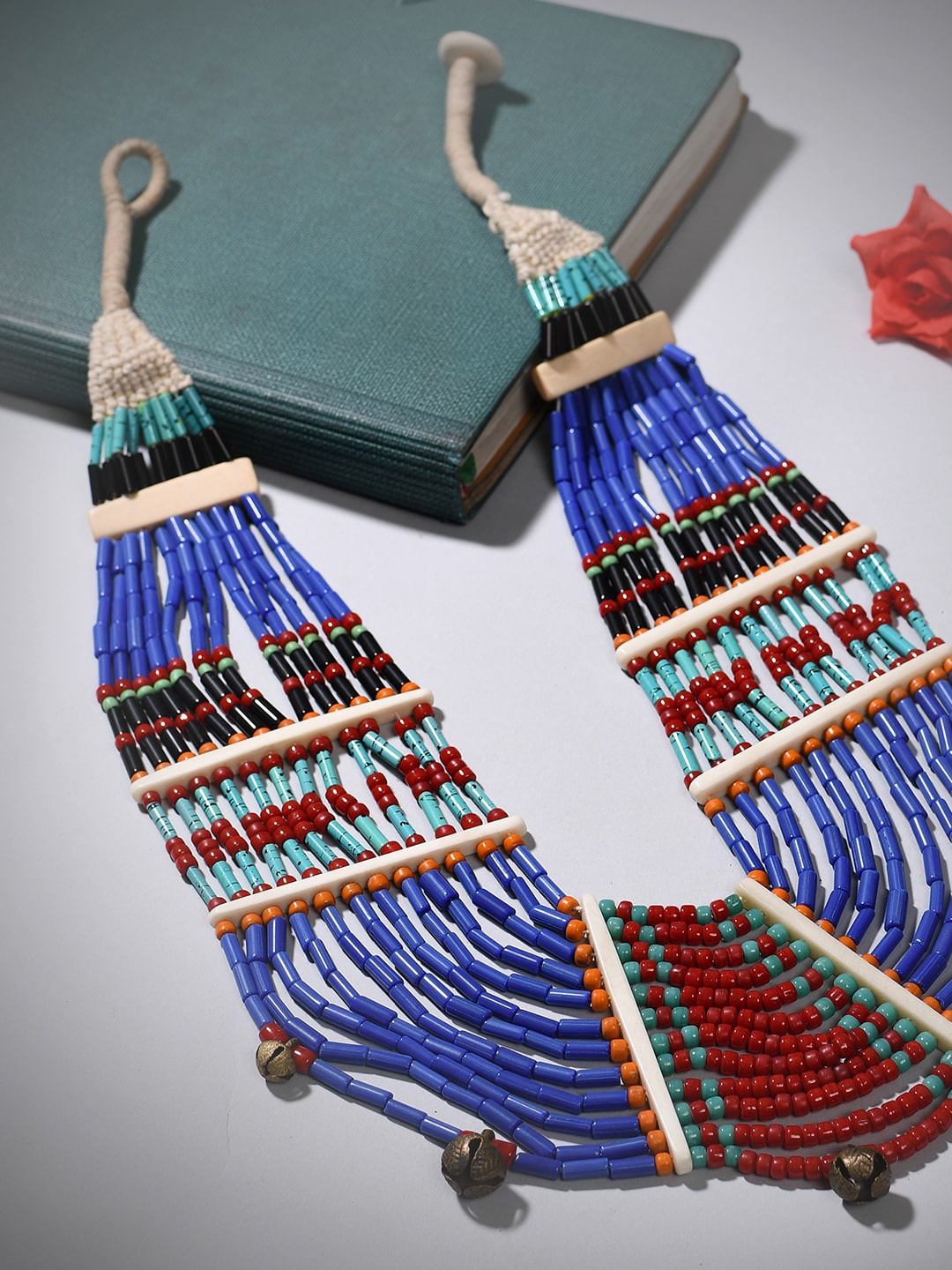 

Bamboo Tree Jewels Beaded Statement Tribal Necklace, Blue