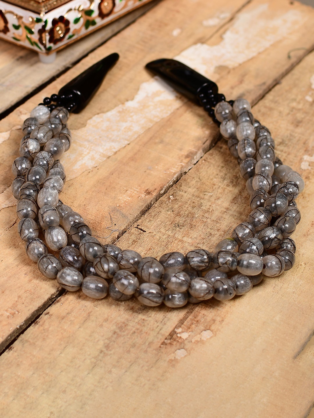 

Bamboo Tree Jewels Beaded Twisted Necklace, Grey