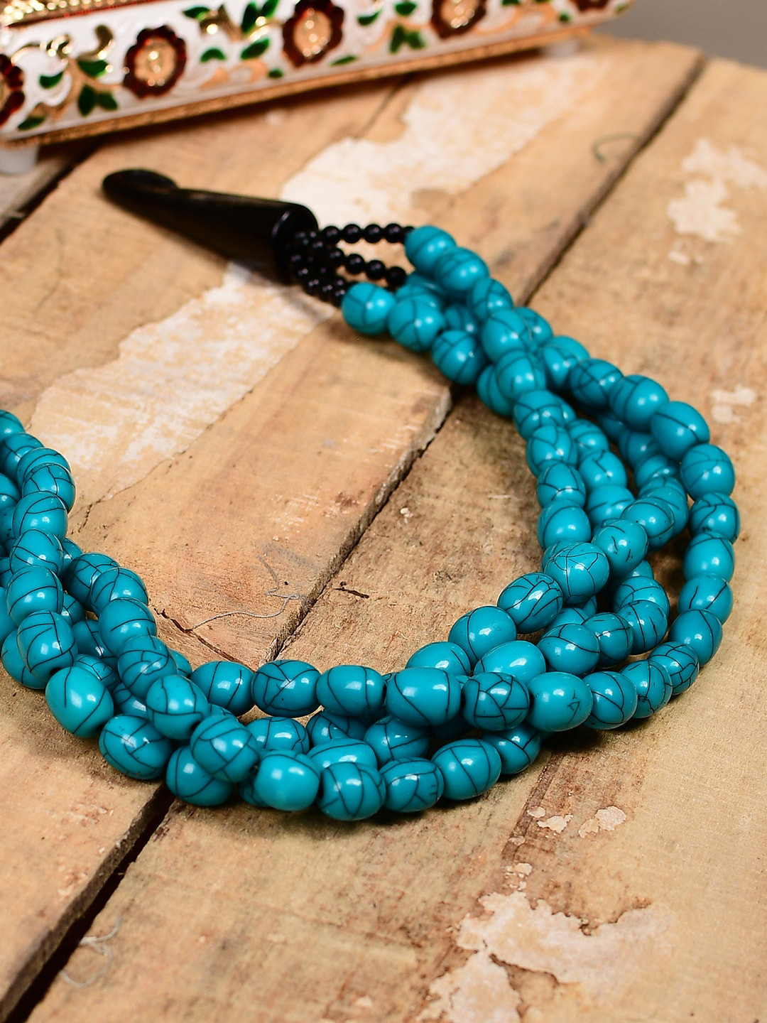 

Bamboo Tree Jewels Beaded Twisted Necklace, Turquoise blue