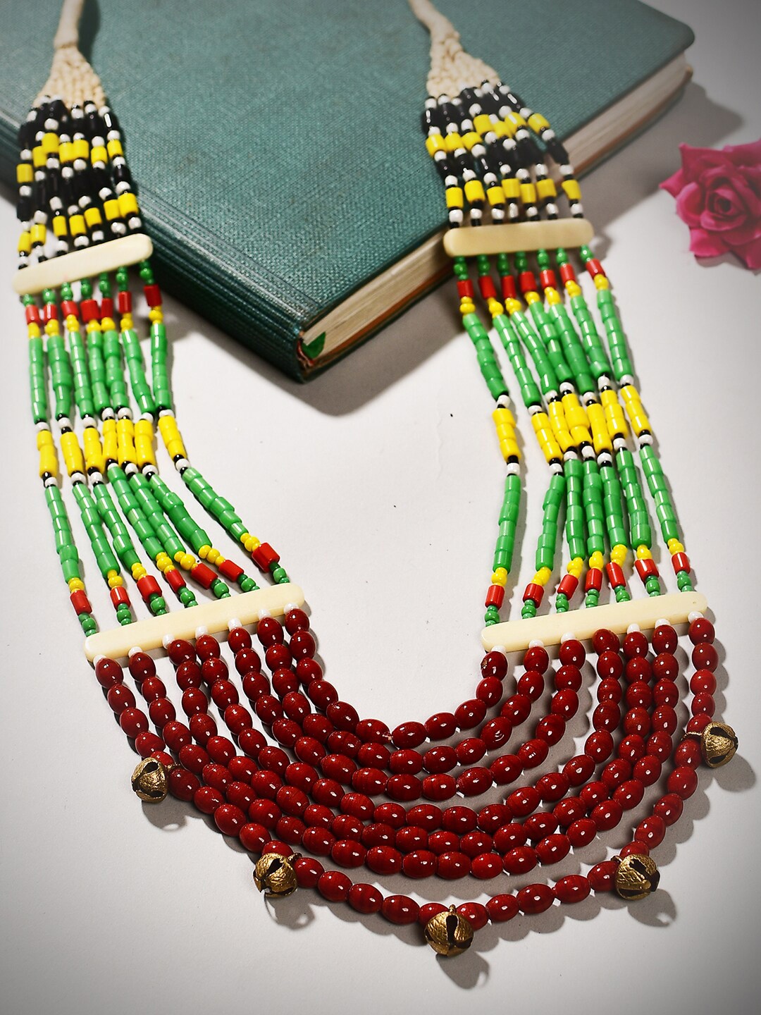 

Bamboo Tree Jewels Beaded Statement Tribal Necklace, Red