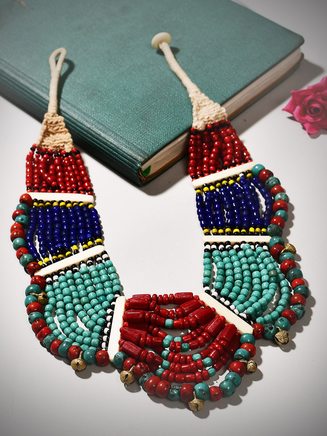 

Bamboo Tree Jewels Vintage Naga Beaded Tribal Necklace, Blue