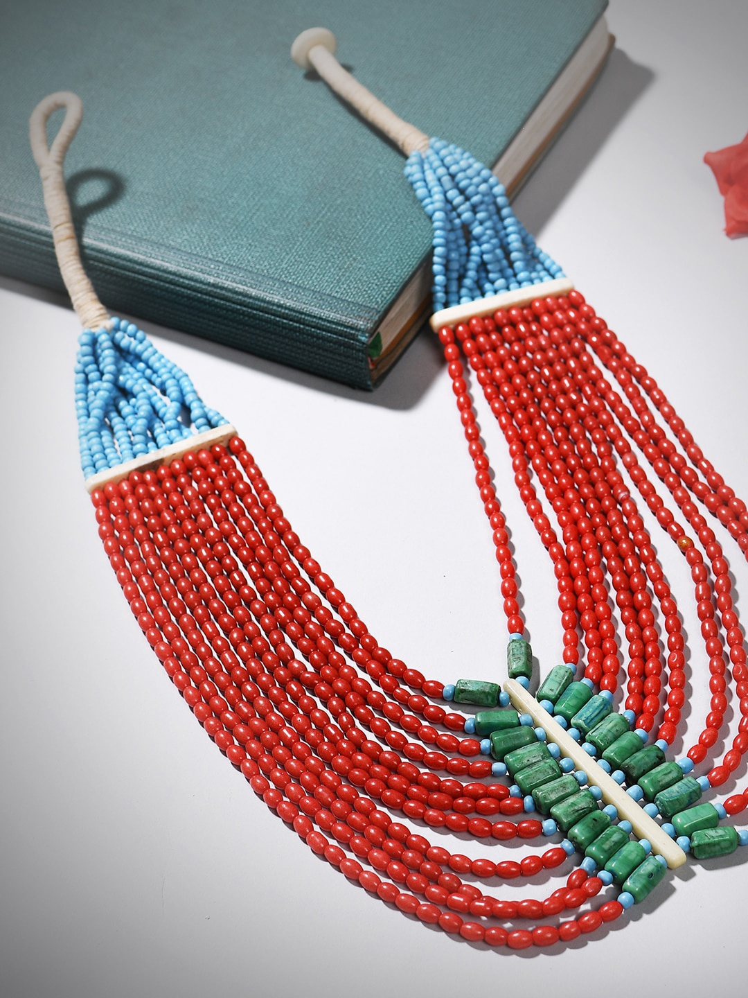 

Bamboo Tree Jewels Beaded Statement Tribal Necklace, Red