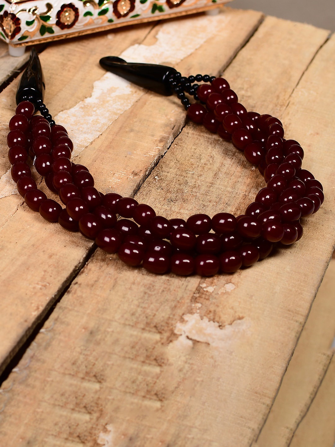 

Bamboo Tree Jewels Resin Beaded Tribal Necklace, Maroon