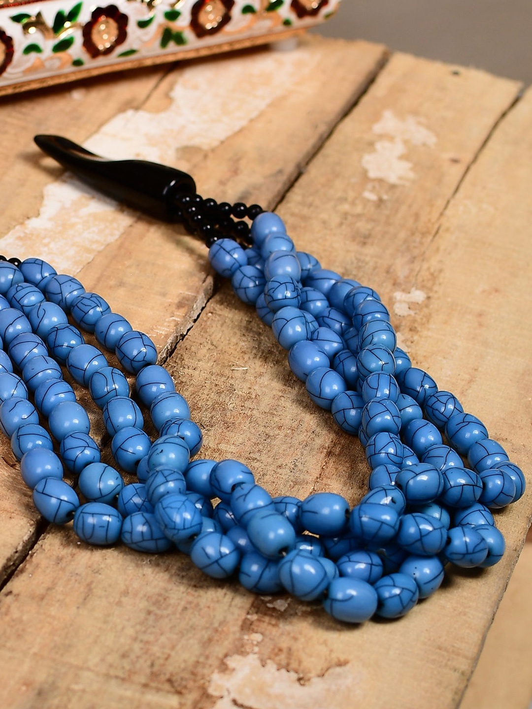 

Bamboo Tree Jewels Beaded Statement Tribal Necklace, Blue