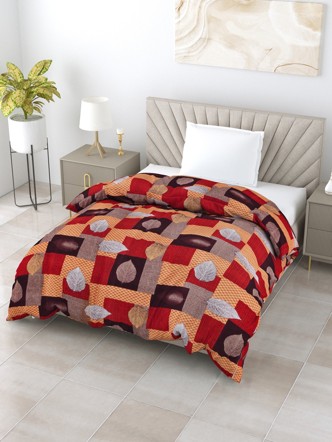 

Salona Bichona Brown & Red Geometric AC Room 150 GSM Single Bed Blanket