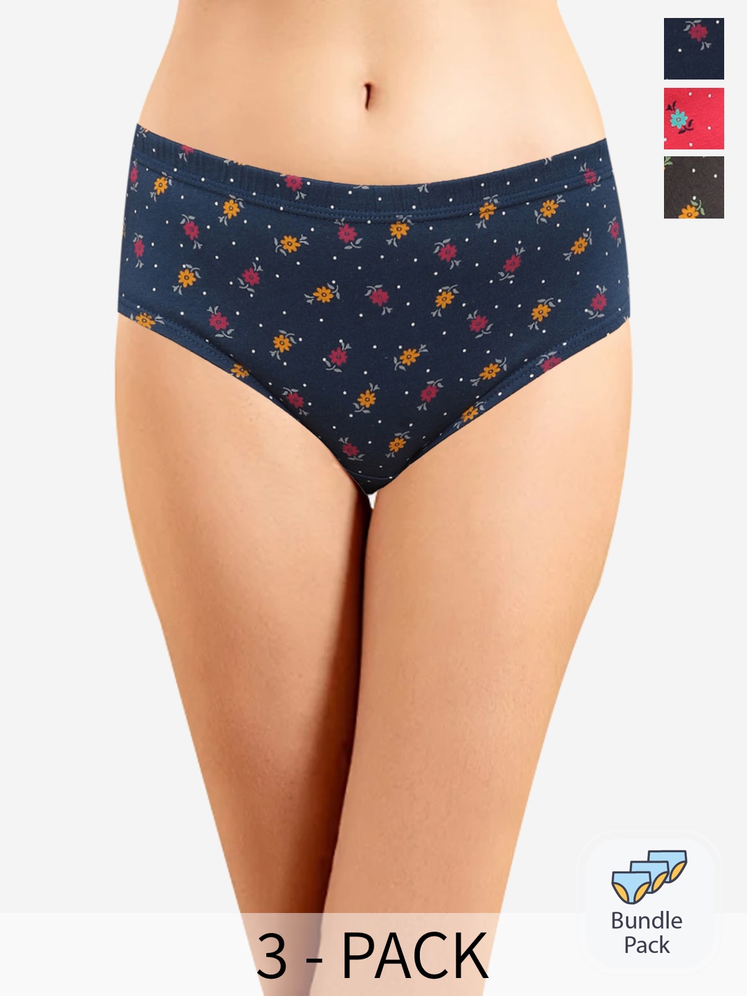 

In Care Pack Of 3 Floral Printed Cotton Hipster Briefs, Blue